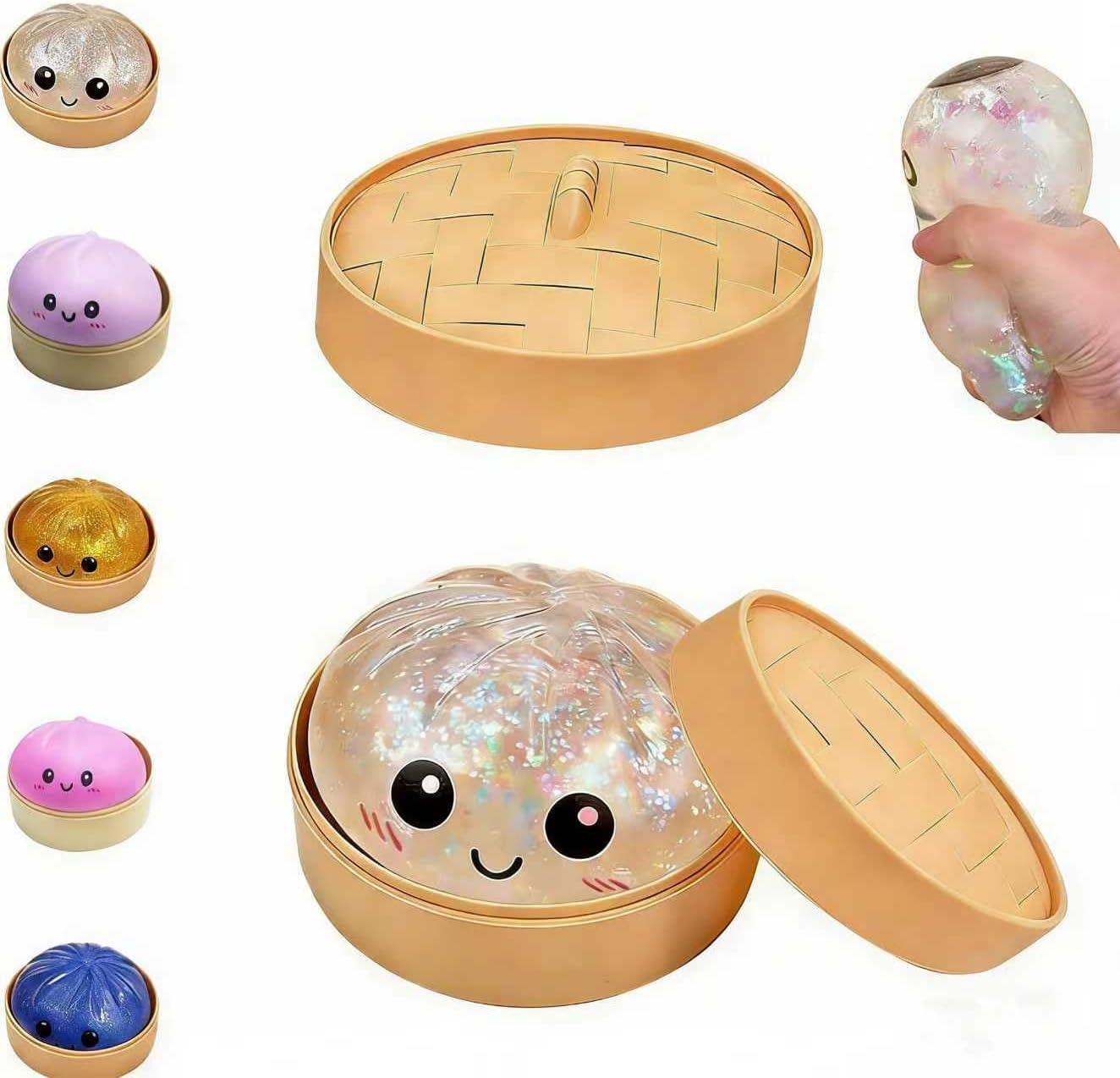Dumpling Squishies.Glitter Dumpling. Glitter Squishy with Box.Easter Basket Stuffers (White)
