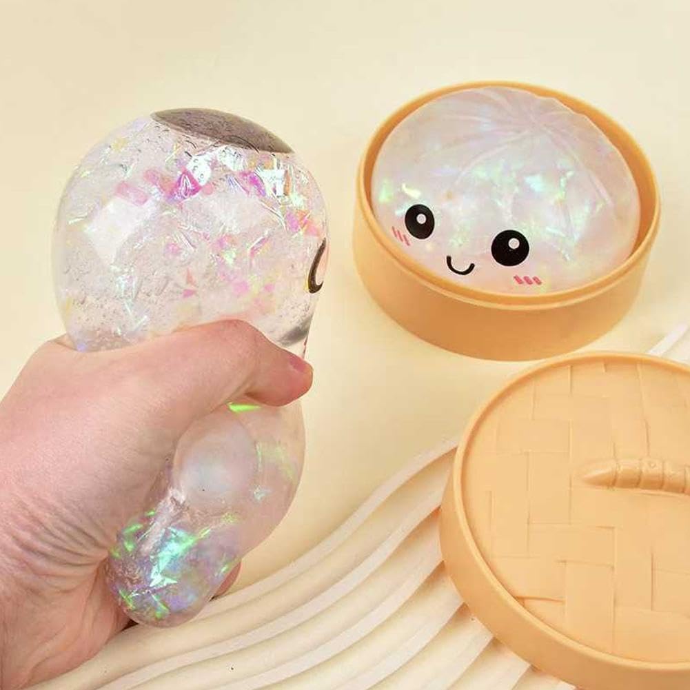 Dumpling Squishies.Glitter Dumpling. Glitter Squishy with Box.Easter Basket Stuffers (White) - Image 2