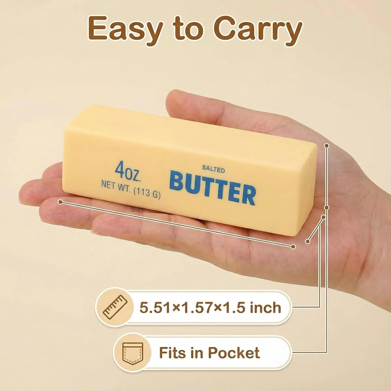 Slow Rebound Cute Butter Squeeze Stress Balls. 2026 New Squeeze Ball Realistic Butter Stick Soft Squeeze Toys. Upgrade Stress Relief Fidget Toys Wet Slow Rebound Stress Relief Toy (1. Yellow) (1Pcs) - Image 4