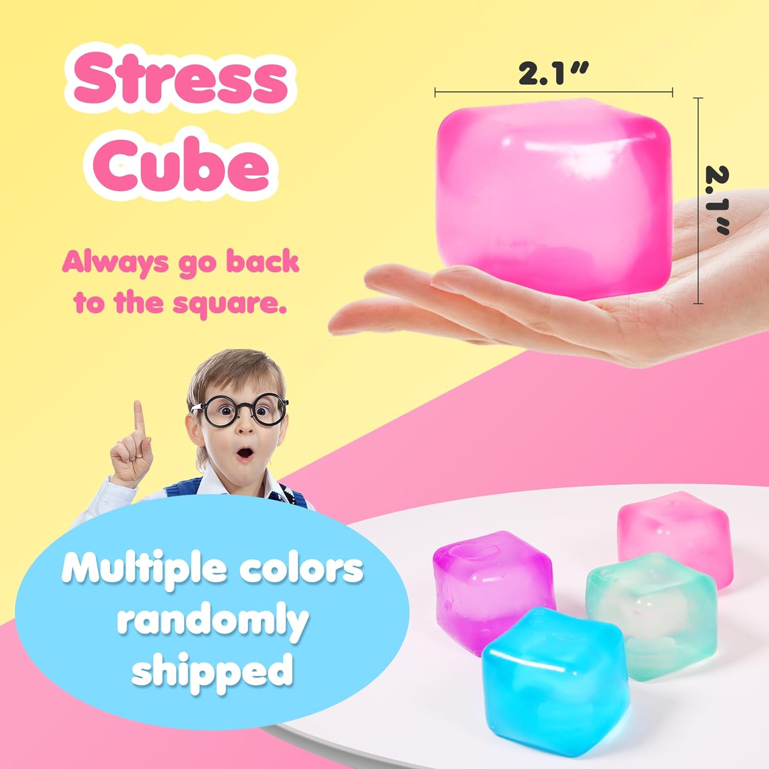 3pack Stress Cube Squishy Stress Balls for Adults Kids Fidget Toy for Your Best Mellow and Chill -Ice Cubes-Square Shape with Filling in Pink Purple Blue (3pcs Cube ) - Image 3