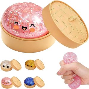 Dumpling Squishy Stress Relief Toy. Mystery Box Squeeze Ball. Sensory Fidget Toy for Anxiety Relief. Easter & Holiday Basket Stuffer (Pink)