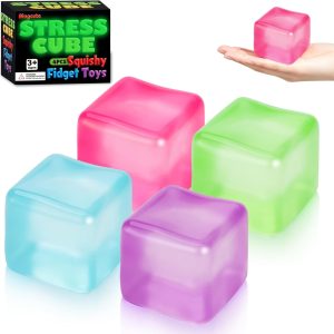 4 Pcs Stress Cube Glow in The Dark. Slow Rising Squishy Fidget Toys for Adults Teens Boys Girls Anxiety Relief Squeeze Stress Balls Sensory Toys for Kids with Autism Party Favors Gifts