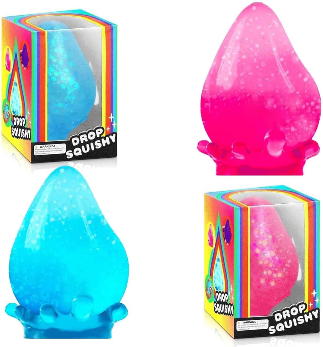 2 Packs Dream Squishy Drop Silicone Squishy Stress Ball for Adults & Kids - Sensory Fidget Toys for Autism. ADHD. Anxiety Relief - Squeeze Stress Relief Toys. Birthday Gifts (Blue & Pink)