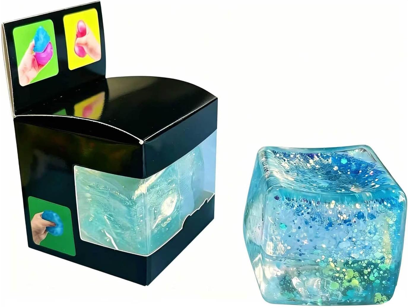 Premium Block Cube Squishy-Squishy Stress Cube.Slow Rise Fidget Cube Squishies Sensory Soft High Density Ice Squeeze Ball Fidget Toy Ice Cube Slow Rise (Blue)
