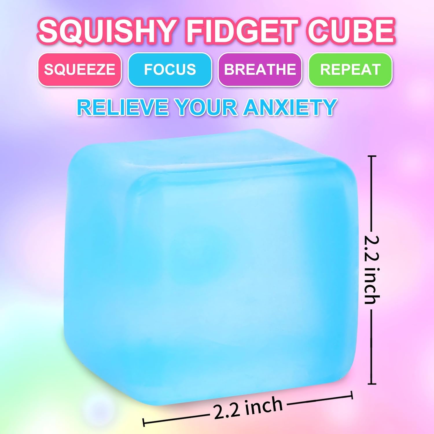 4 Pack Stress Cube Sensory Fidget Toys for Anxiety Stress Relief. Slow Rising Fidget Cube Squeeze Toys. Squishy Cube Filled with Thick Substance. Ice Cube Stress Balls for Adults Kids - Image 4