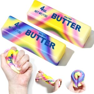 2 Pcs New Rainbow Butter Squishy Sticks. Swirling Fluid Pattern Squeeze Fidget Toys. Soft Sensory Anxiety Relief Toys. Pocket-Size Desk Toys for Home. Office. and Travel