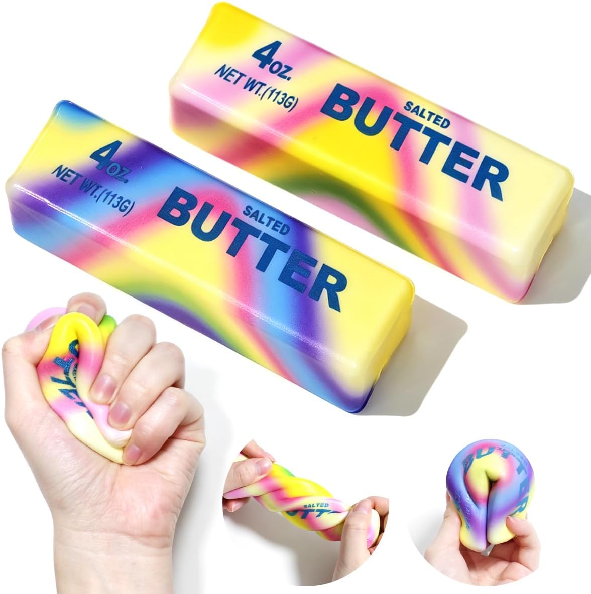 2 Pcs New Rainbow Butter Squishy Sticks. Swirling Fluid Pattern Squeeze Fidget Toys. Soft Sensory Anxiety Relief Toys. Pocket-Size Desk Toys for Home. Office. and Travel