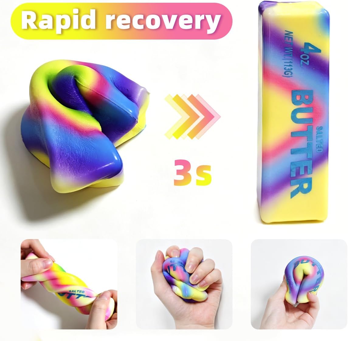 2 Pcs New Rainbow Butter Squishy Sticks. Swirling Fluid Pattern Squeeze Fidget Toys. Soft Sensory Anxiety Relief Toys. Pocket-Size Desk Toys for Home. Office. and Travel - Image 4