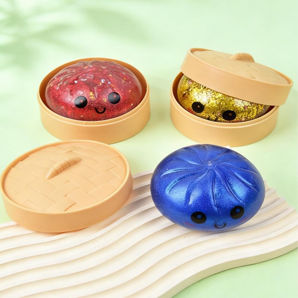 Dumpling Squishies.Glitter Dumpling. Glitter Squishy with Box.Easter Basket Stuffers (White) - Image 3