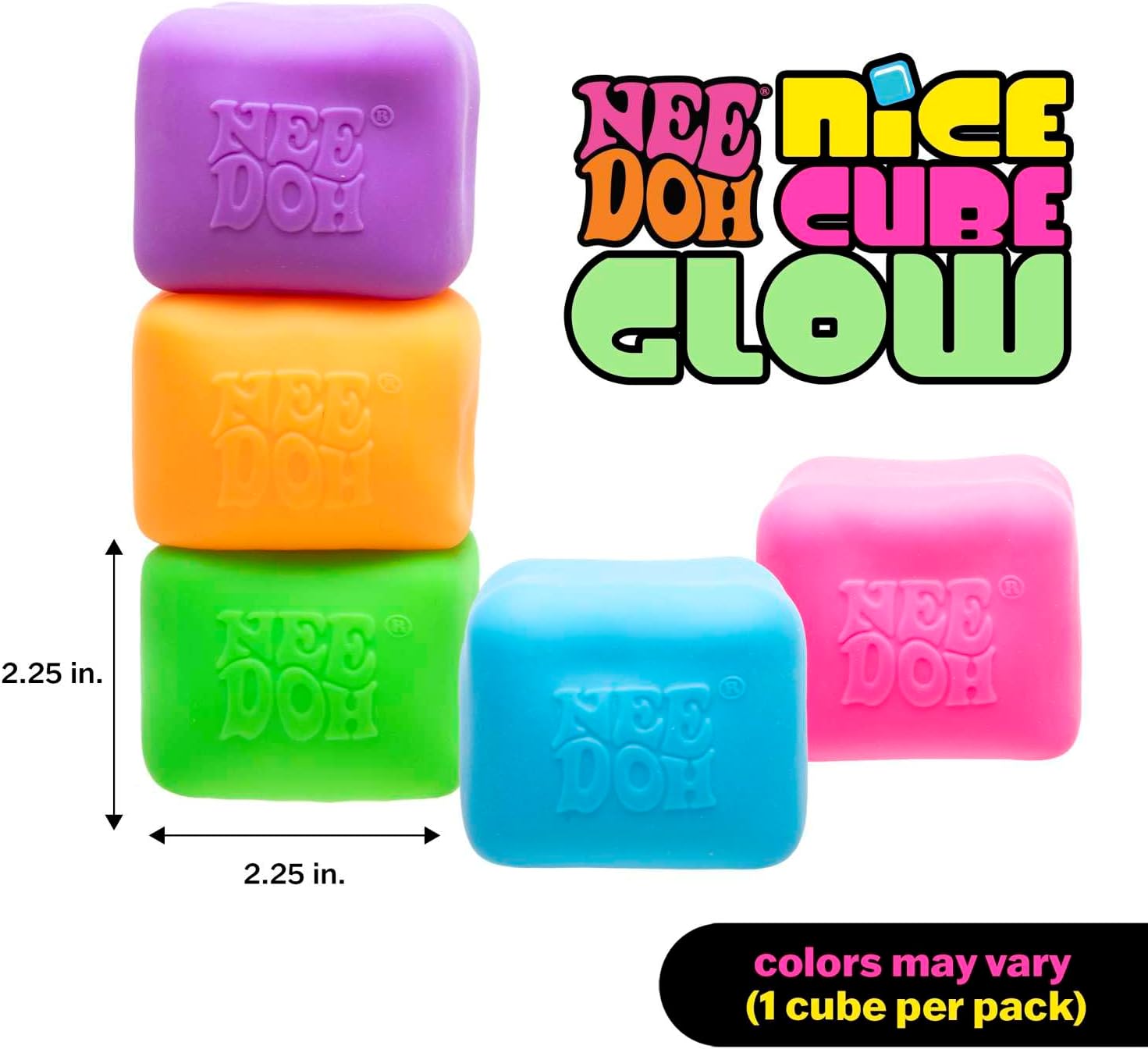 Schylling NeeDoh Nice Cube Glow - Squeeze Toy with a Super Solid Squish - Glows in The Dark - 2.25 Cube - Color May Vary (Pack of 1) - Image 5