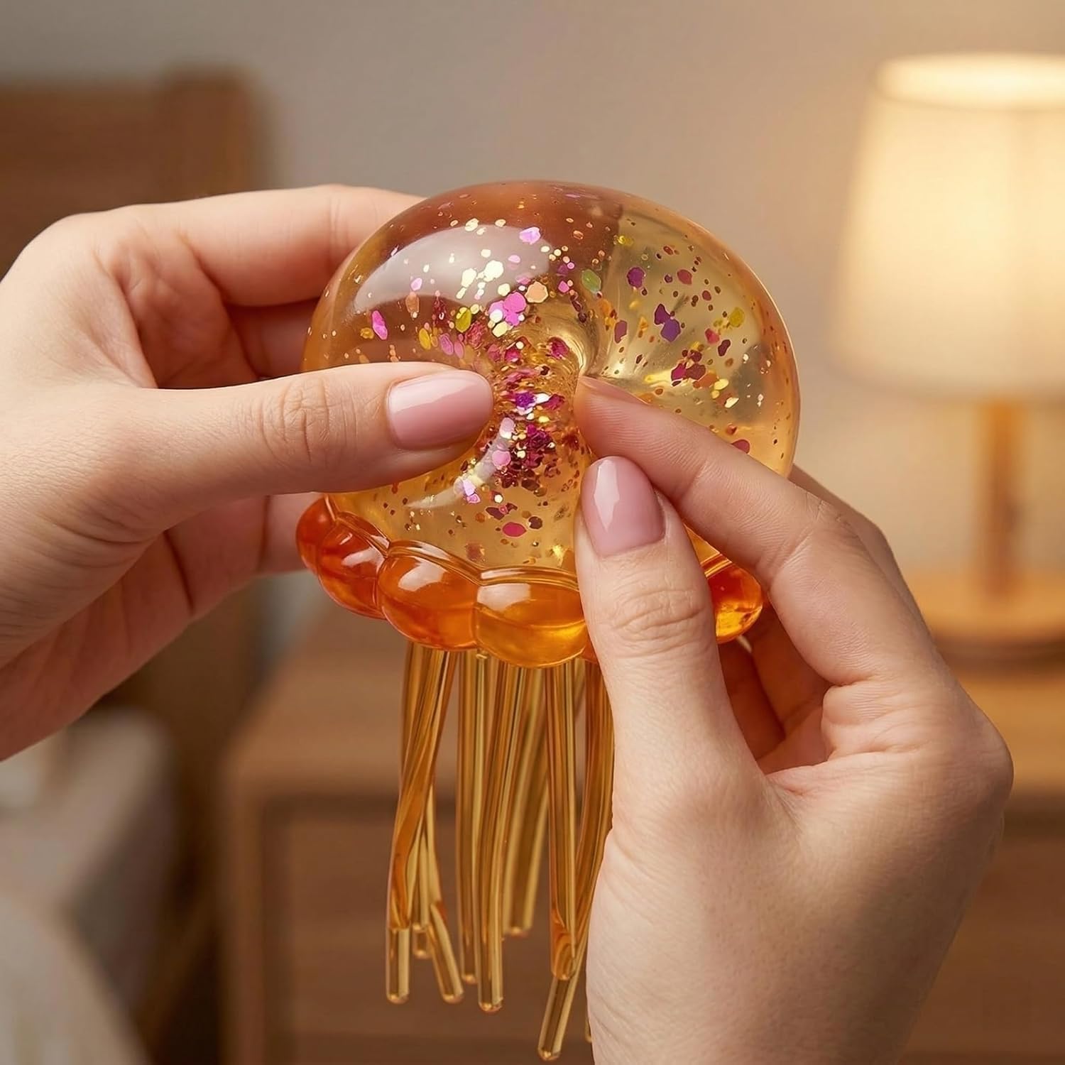 Jellyfish-Shaped Squeeze Toy. Slow-Rebound Stress-Relieving Ball. Soft and Elastic Sensory Stress-Relieving Toy. Squeezing Toys can Effectively Relieve Anxiety and Stress.(Orange Color) - Image 2