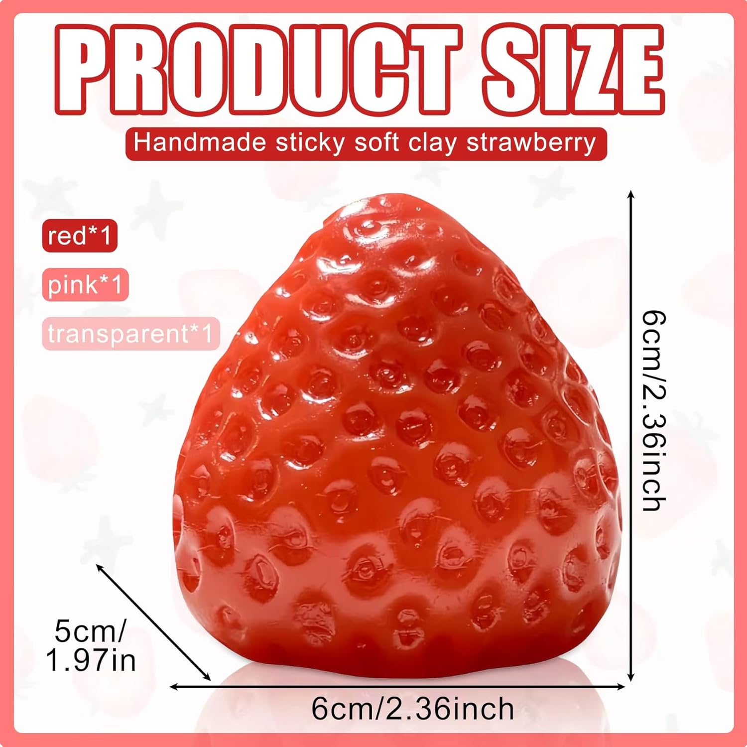 3Pcs Big Taba Squishies Strawberry. Cute Strawberry Squeeze Toys. Upgrade Fruit Squishies. Kawaii Sticky Stress Toy. Clear Fidget Toys. Valentines Gift for Kids. Teen Boys Girls Birthday Gift Ideas - Image 2