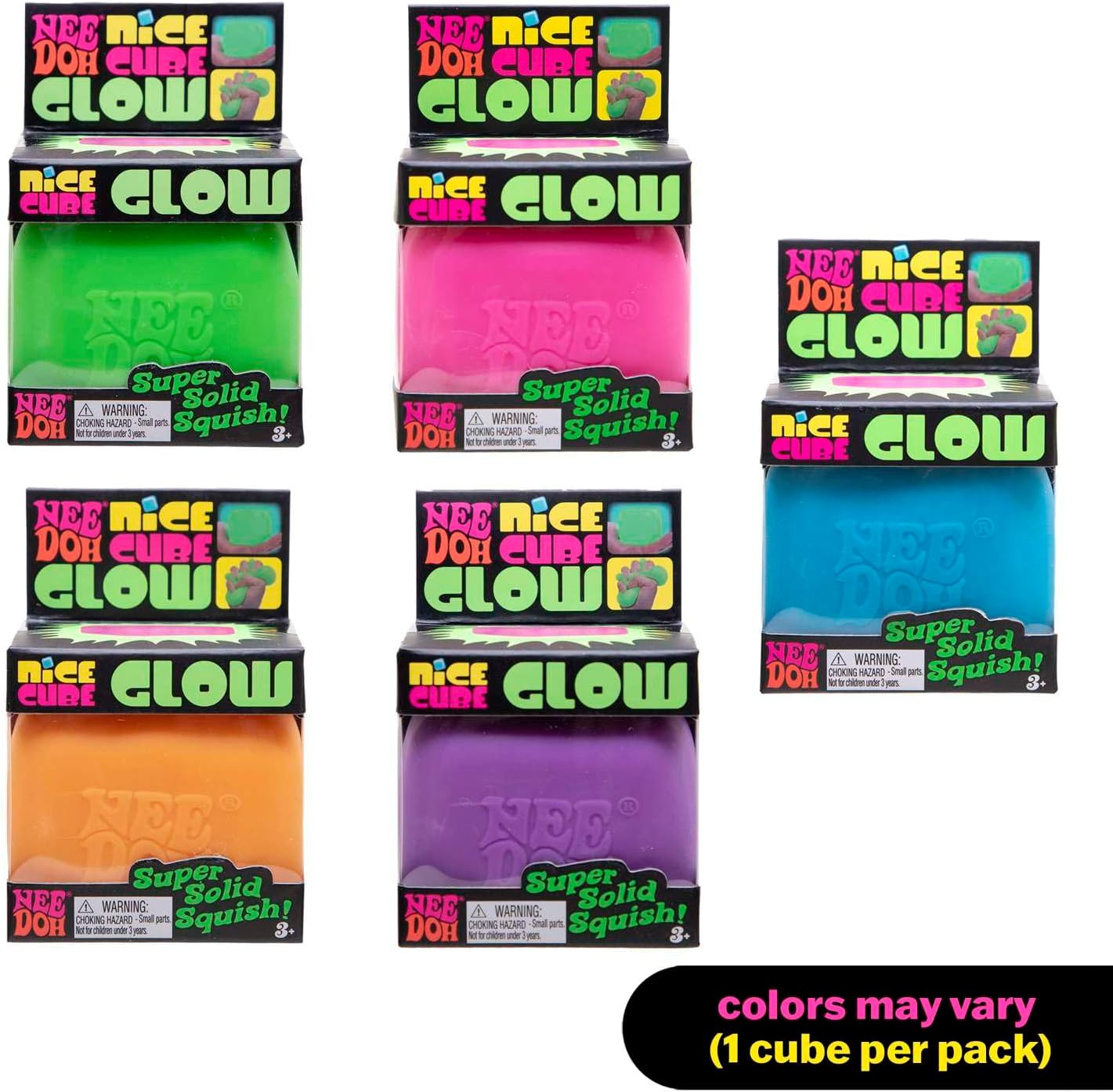 Schylling NeeDoh Nice Cube Glow - Squeeze Toy with a Super Solid Squish - Glows in The Dark - 2.25 Cube - Color May Vary (Pack of 1) - Image 2