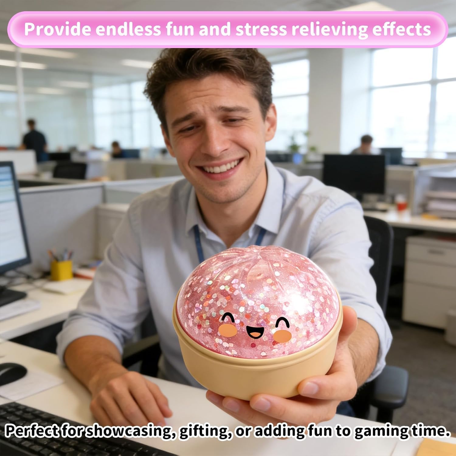 Dumpling Squishy Stress Relief Toy. Mystery Box Squeeze Ball. Sensory Fidget Toy for Anxiety Relief. Easter & Holiday Basket Stuffer (Pink) - Image 4