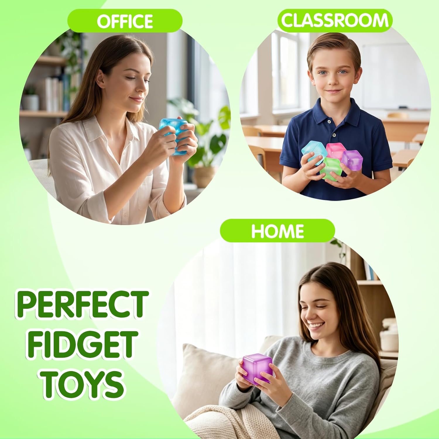 4 Pcs Stress Cube Glow in The Dark. Slow Rising Squishy Fidget Toys for Adults Teens Boys Girls Anxiety Relief Squeeze Stress Balls Sensory Toys for Kids with Autism Party Favors Gifts - Image 4