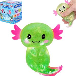 Axolotl Squishy Stress Ball. Soft TPR Slow Rising Squeeze Toy. Cute Axolotl Fidget Toy for Stress Relief. Anxiety Calming Sensory Toy for Kids Adults(Green Long Tail Axolotl)