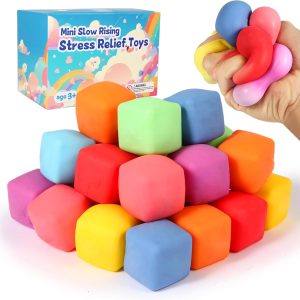 24 Pack Slow Rising Stress Cube . Dough Stress Balls Soft Fidget Squishy Toys for Anxiety Relief. Pull Stretch Classroom Prize Party Favors Toys for Kids