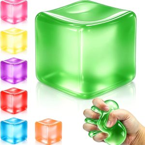 Squishy Ice Cube Stress Balls. Slow Rising Stress Relief Toy. Squeeze Ball Fidget Toys for Adults Teens Boys Girls. Sensory Toys for Kids with Autism. Party Favors Gifts (Green)