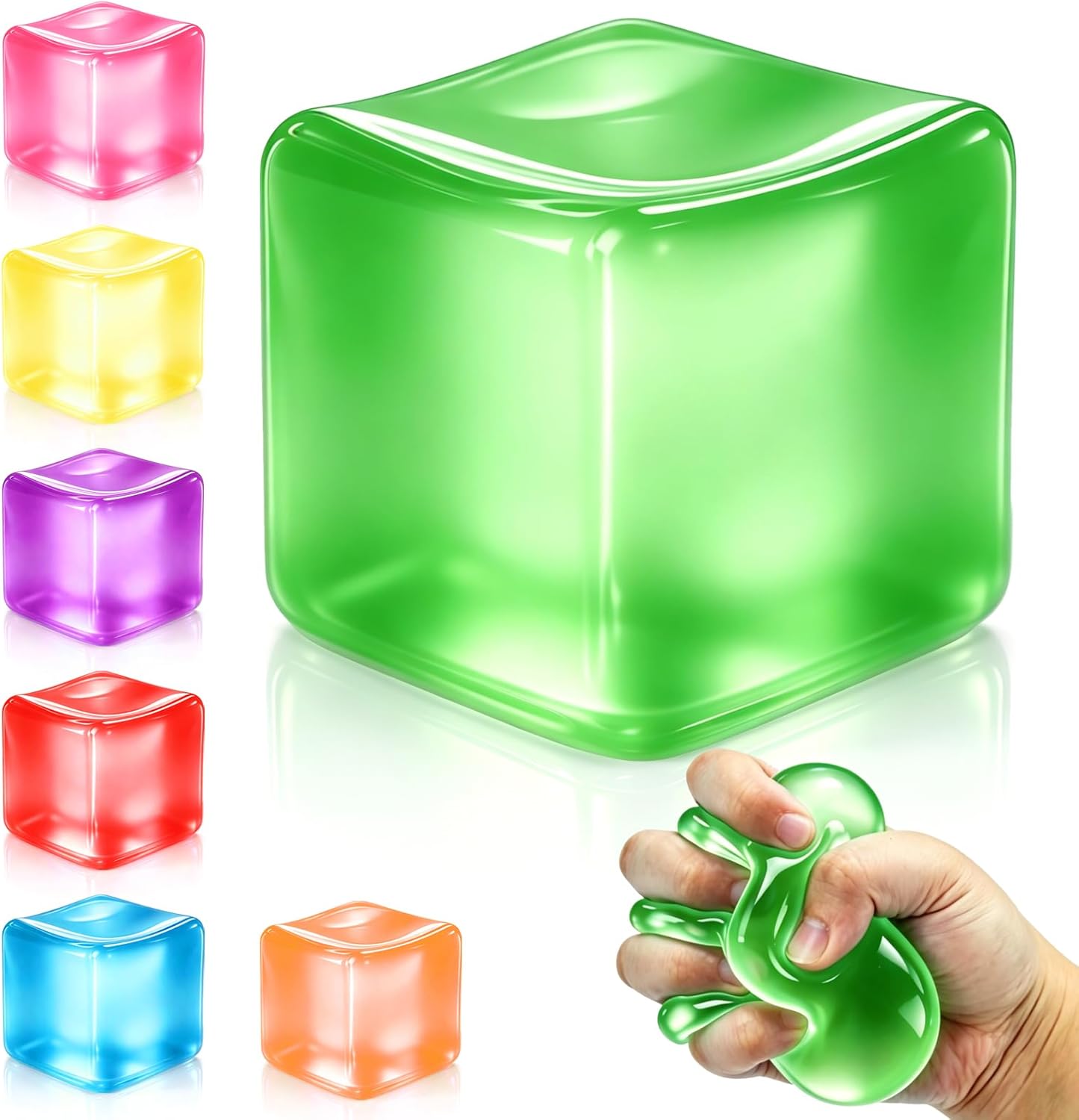 Squishy Ice Cube Stress Balls. Slow Rising Stress Relief Toy. Squeeze Ball Fidget Toys for Adults Teens Boys Girls. Sensory Toys for Kids with Autism. Party Favors Gifts (Green)