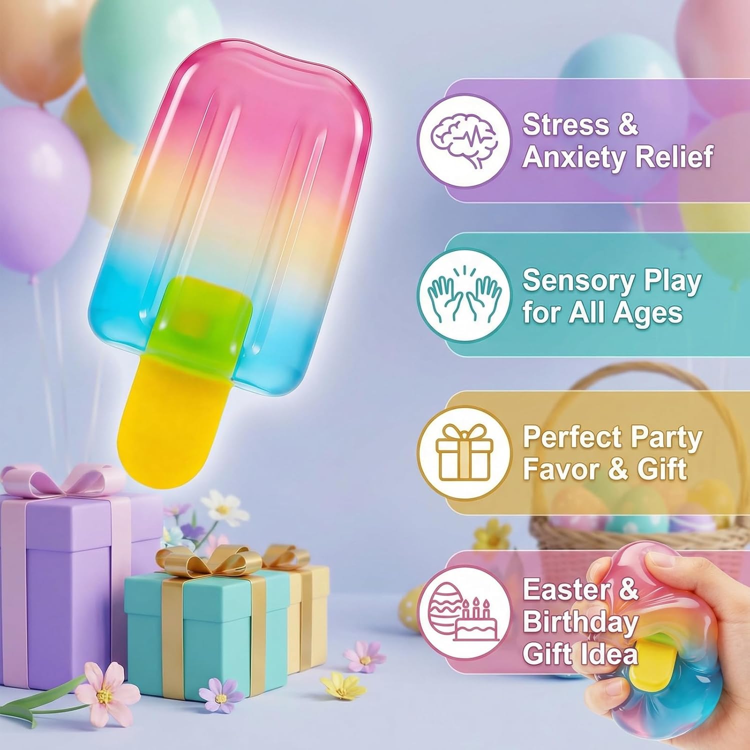 Ice Cream Squeeze Squishy.Summer Party Favors for Kids Adults.Soft Sensory Fidget Toy for Stress & Anxiety Relief.Birthday Gift & Classroom Rewards