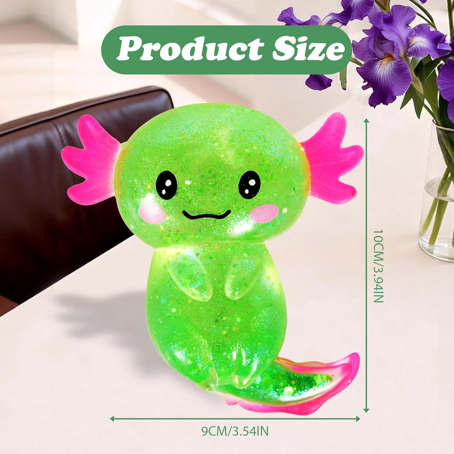 Axolotl Squishy Stress Ball. Soft TPR Slow Rising Squeeze Toy. Cute Axolotl Fidget Toy for Stress Relief. Anxiety Calming Sensory Toy for Kids Adults(Green Long Tail Axolotl) - Image 2