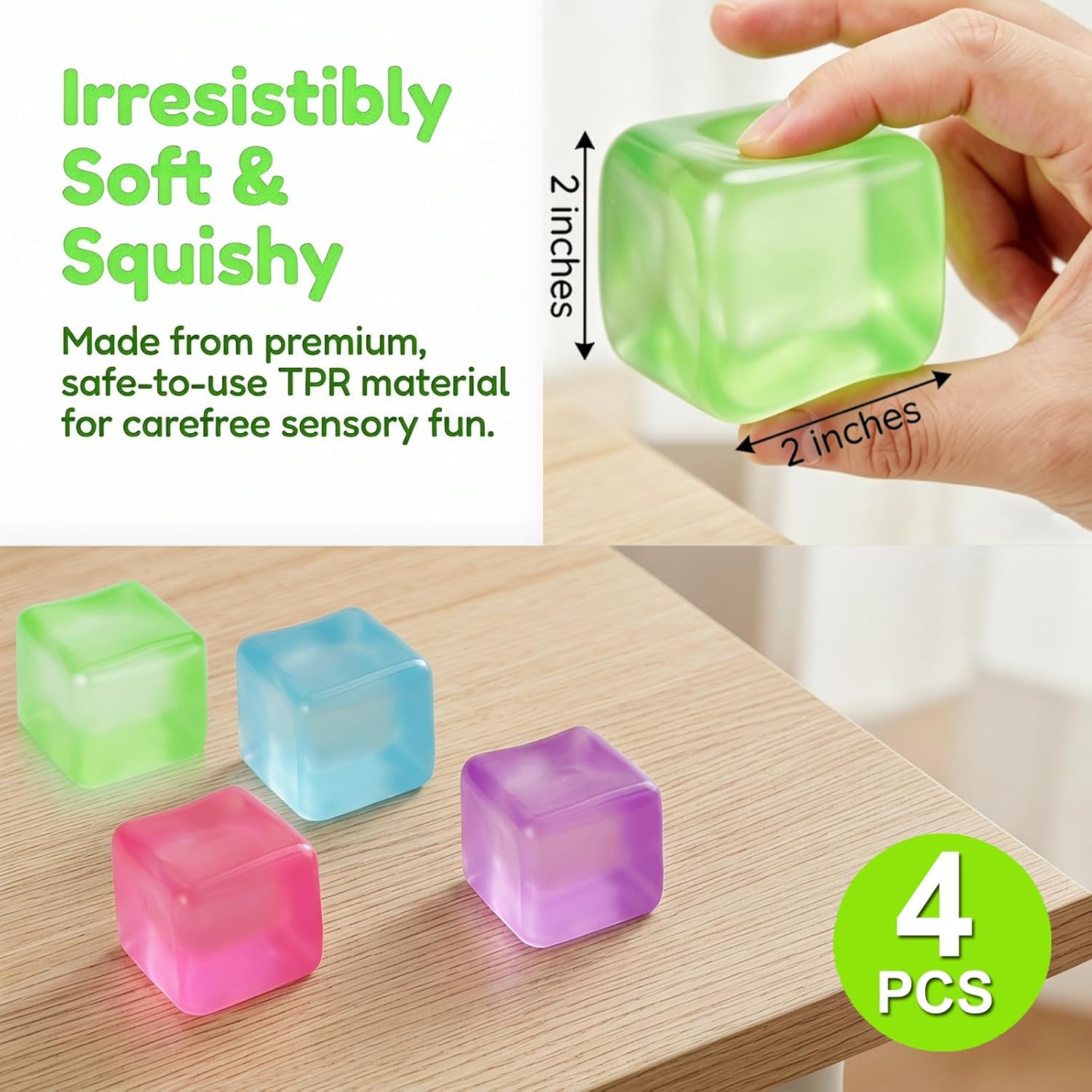 4 Pcs Stress Cube Glow in The Dark. Slow Rising Squishy Fidget Toys for Adults Teens Boys Girls Anxiety Relief Squeeze Stress Balls Sensory Toys for Kids with Autism Party Favors Gifts - Image 7