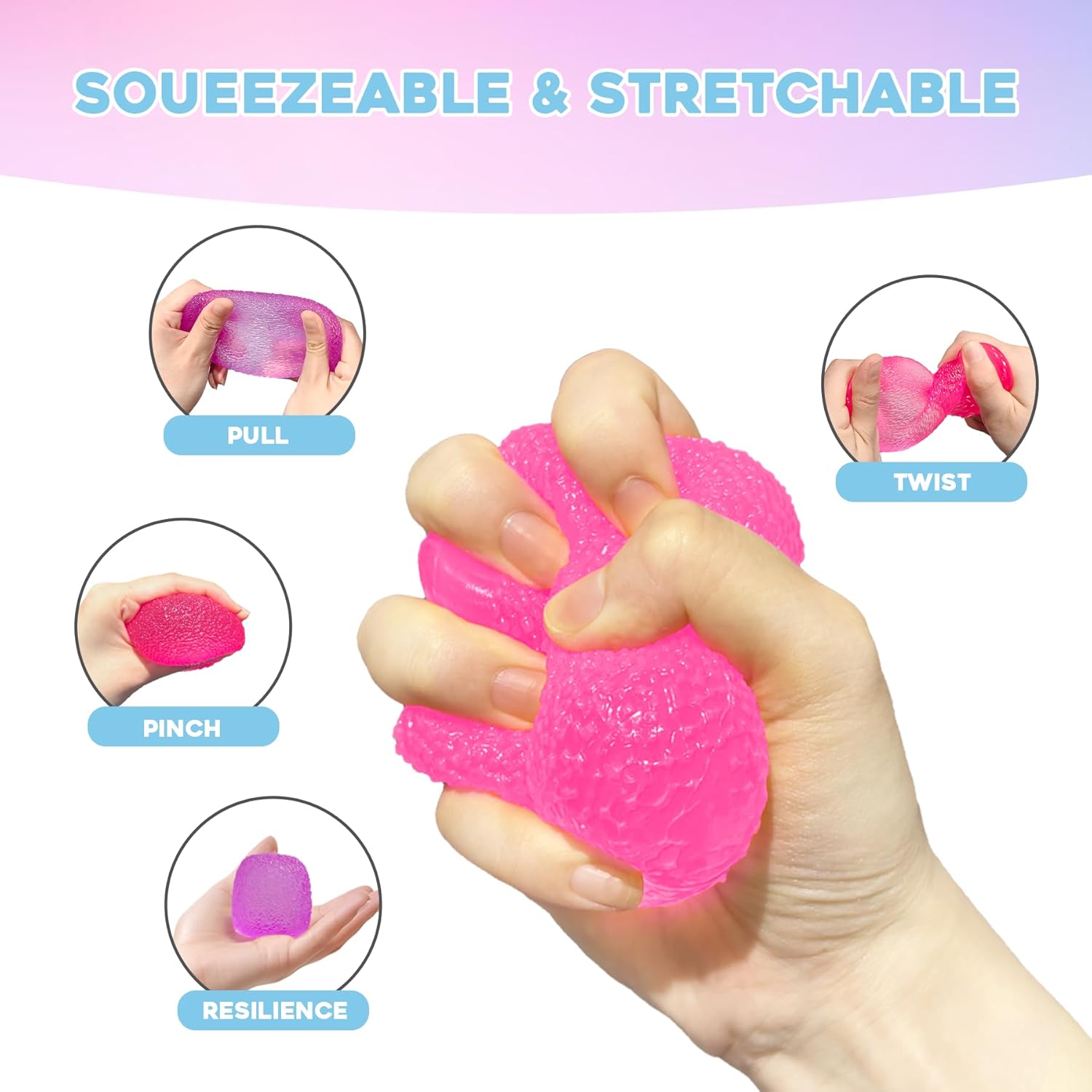 Stress Balls-Gumdrop Squishy Stress for Kids and Adults. Super Solid Squeeze Ball. Sensory for Stress Relief. Birthday. Easter Basket Stuffers and Party Favors(Pink) - Image 5