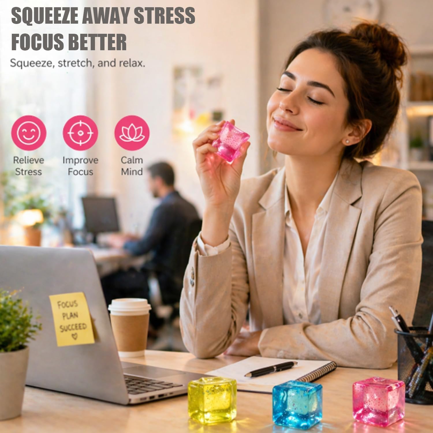 Premium Block Cube Squishy-Squishy Stress Cube.Slow Rise Fidget Cube Squishies Sensory Soft High Density Ice Squeeze Ball Fidget Toy Ice Cube Slow Rise (Blue) - Image 3