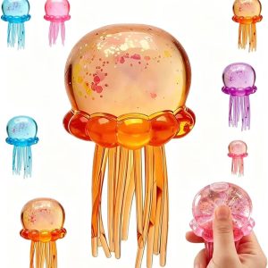 Jellyfish-Shaped Squeeze Toy. Slow-Rebound Stress-Relieving Ball. Soft and Elastic Sensory Stress-Relieving Toy. Squeezing Toys can Effectively Relieve Anxiety and Stress.(Orange Color)