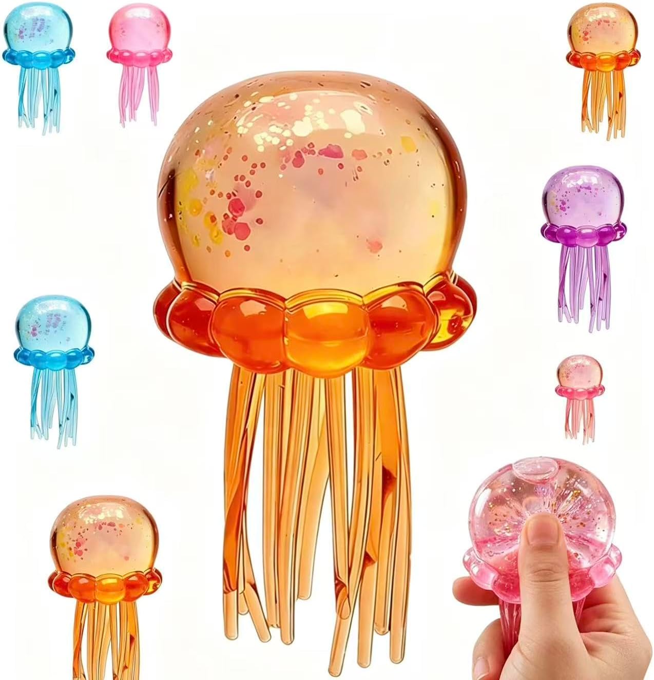 Jellyfish-Shaped Squeeze Toy. Slow-Rebound Stress-Relieving Ball. Soft and Elastic Sensory Stress-Relieving Toy. Squeezing Toys can Effectively Relieve Anxiety and Stress.(Orange Color)