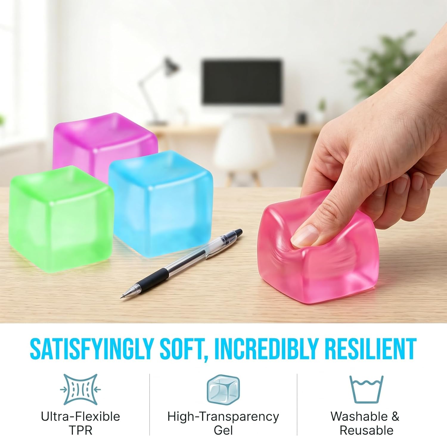 Squishy Ice Cube Stress Balls. Slow Rising Stress Relief Toy. Squeeze Ball Fidget Toys for Adults Teens Boys Girls. Sensory Toys for Kids with Autism. Party Favors Gifts (Green) - Image 4