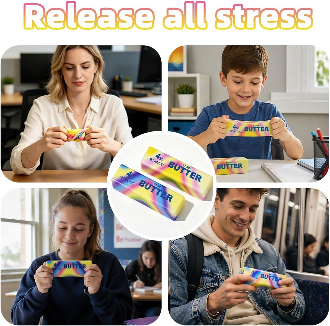 2 Pcs New Rainbow Butter Squishy Sticks. Swirling Fluid Pattern Squeeze Fidget Toys. Soft Sensory Anxiety Relief Toys. Pocket-Size Desk Toys for Home. Office. and Travel - Image 5