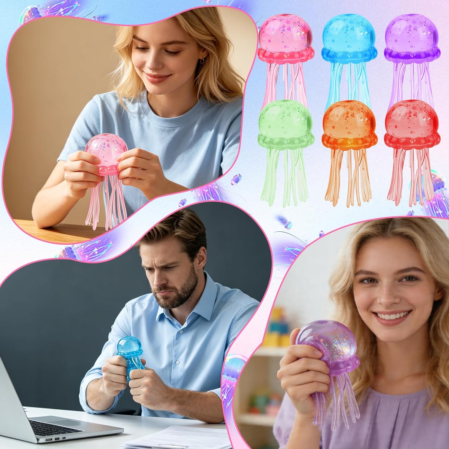 Jellyfish Squishy. Jellyfish Design Squeeze Stress Ball. Drop Malt Sugar Balls for Anxiety Stress for Party Favors Birthday Gift (Blue) - Image 4