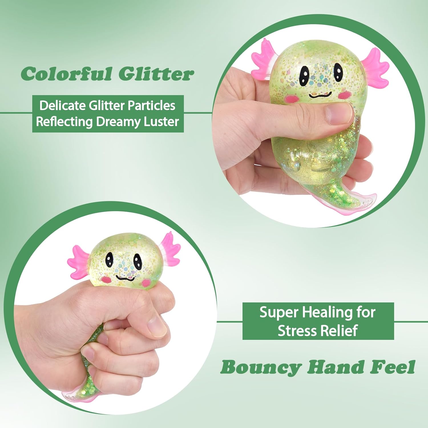 Axolotl Squishy Stress Ball. Soft TPR Slow Rising Squeeze Toy. Cute Axolotl Fidget Toy for Stress Relief. Anxiety Calming Sensory Toy for Kids Adults(Green Long Tail Axolotl) - Image 4