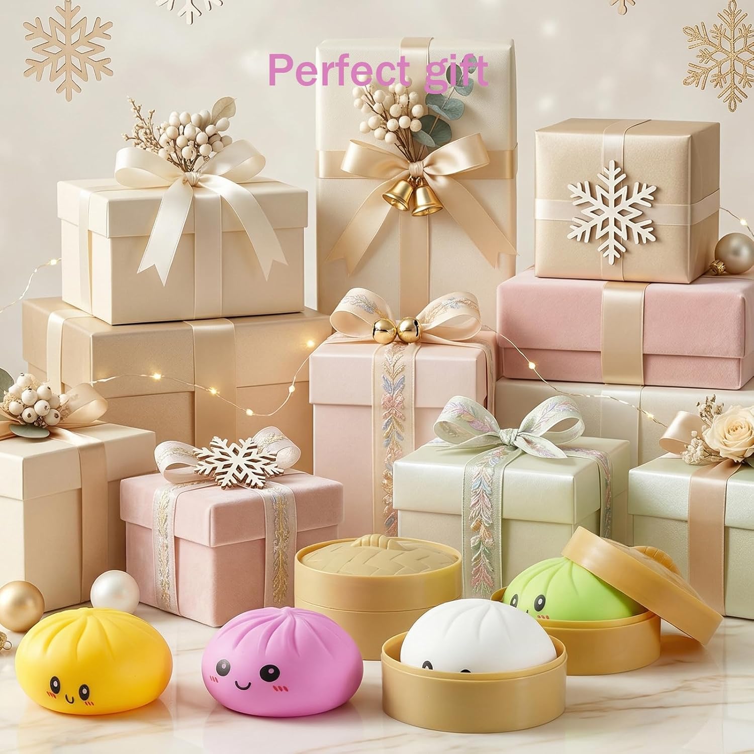 Dumpling Squishies. Glitter Dumpling Mystery Box. Colorful Dumplings Stress Balls Fidget Sensory Toy. Stocking Stuffers with Food Steamer Stretchy Desk Toys (Pink) - Image 6