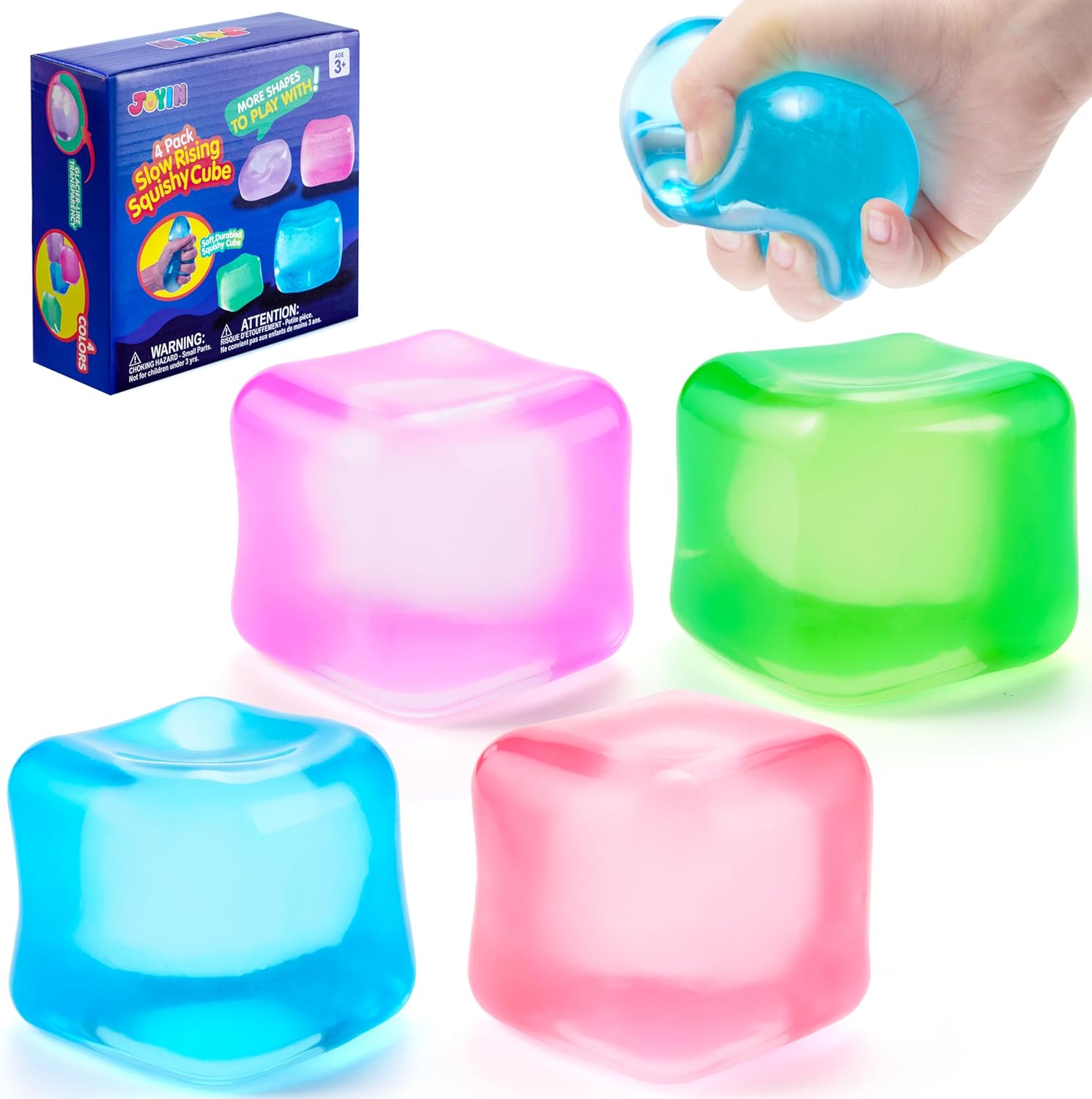 JOYIN 4 Pack Stress Cube. 2'' High Density Cube Fidget Toy. Stress Relief with Slow Rising Sensory Squishy Toys for Kids Adults. Birthday Gifts. Party Favors. Classroom Prizes for Boys Girls