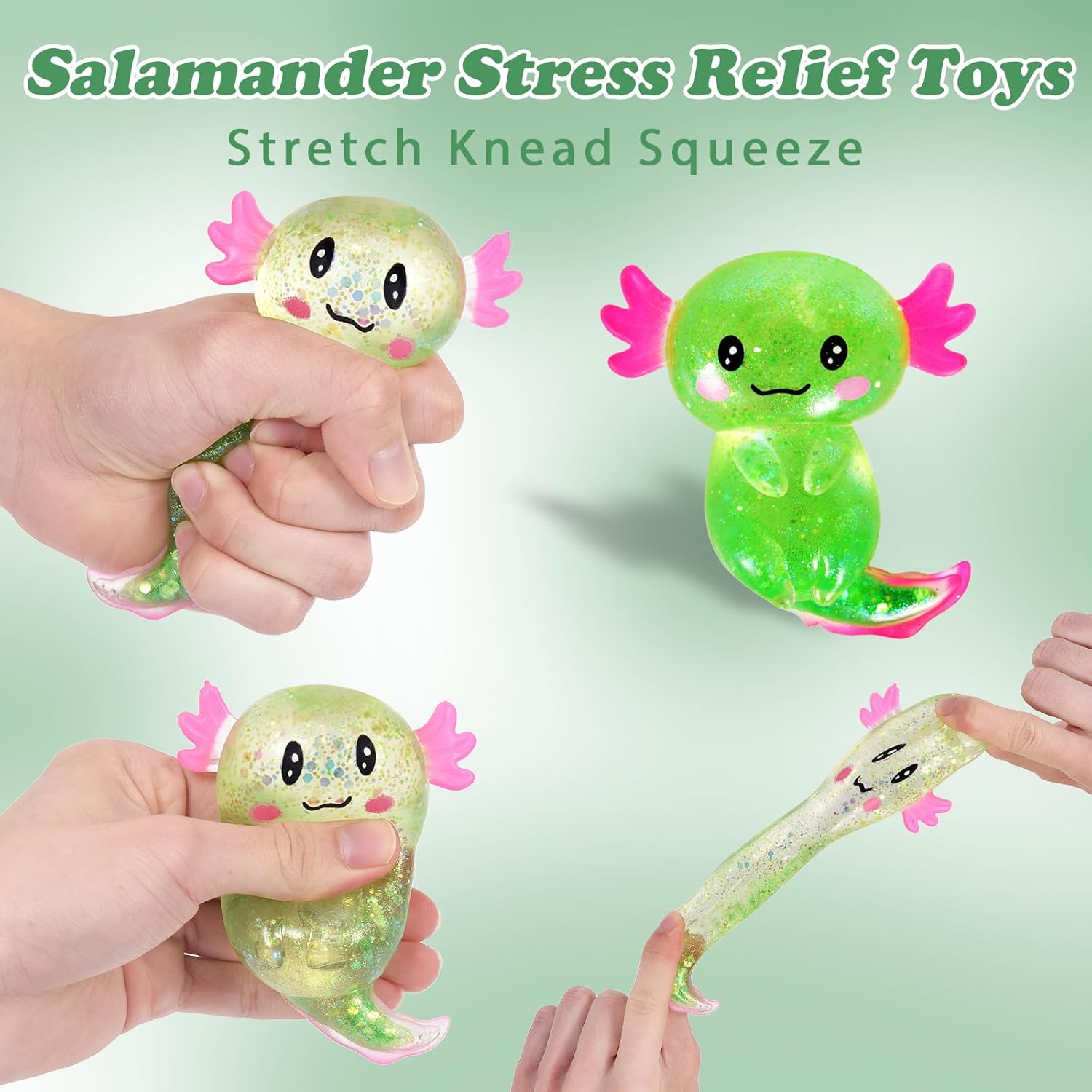 Axolotl Squishy Stress Ball. Soft TPR Slow Rising Squeeze Toy. Cute Axolotl Fidget Toy for Stress Relief. Anxiety Calming Sensory Toy for Kids Adults(Green Long Tail Axolotl) - Image 3