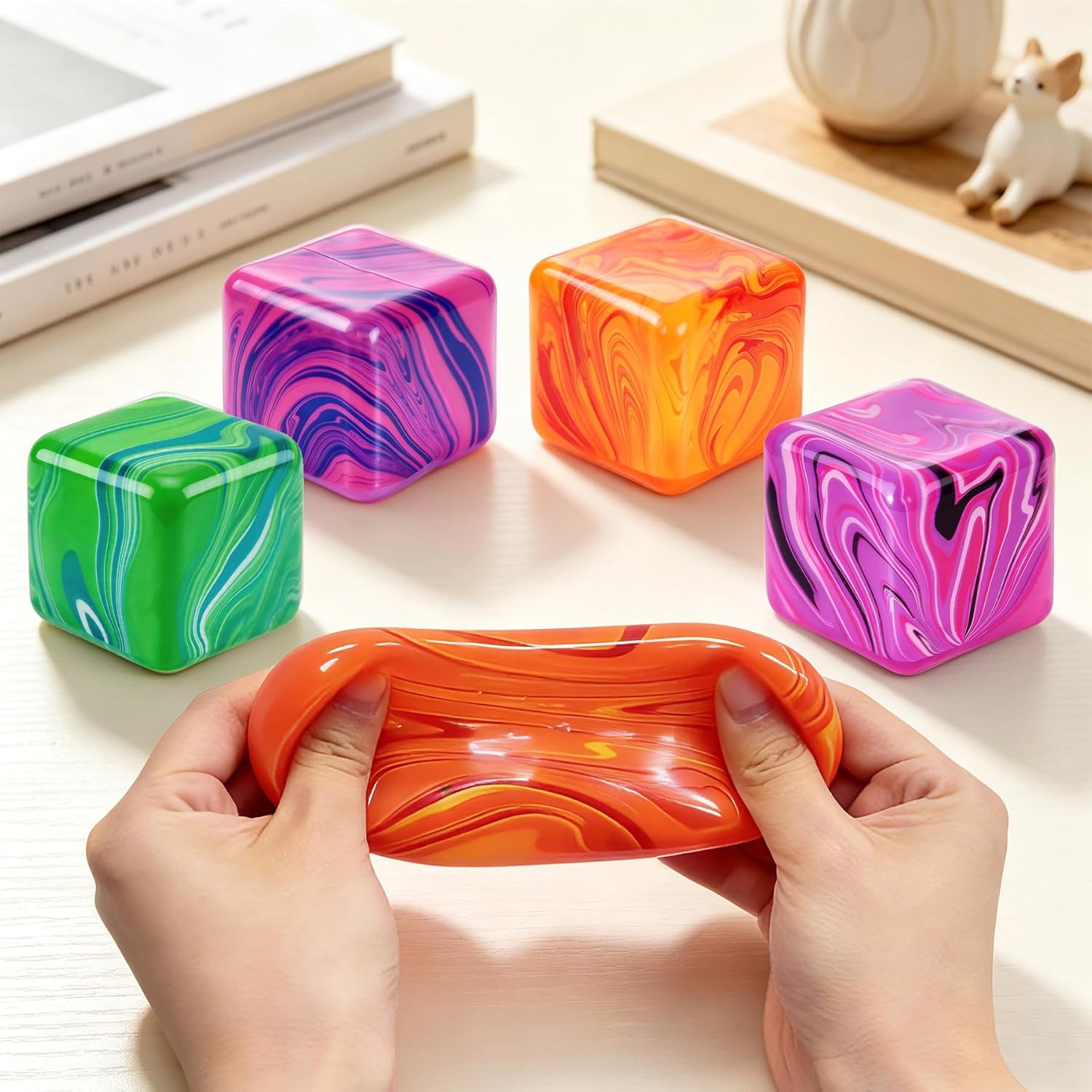 4 Pcs Stress Cube Squishies Fidget Toys. Ice Cube Shape Squeeze Toys. Slow Rise Stress Balls Sensory Toy for Kids Adults with Autism. Stress Relief Classroom Prize. Easter Basket Stuffers - Image 7