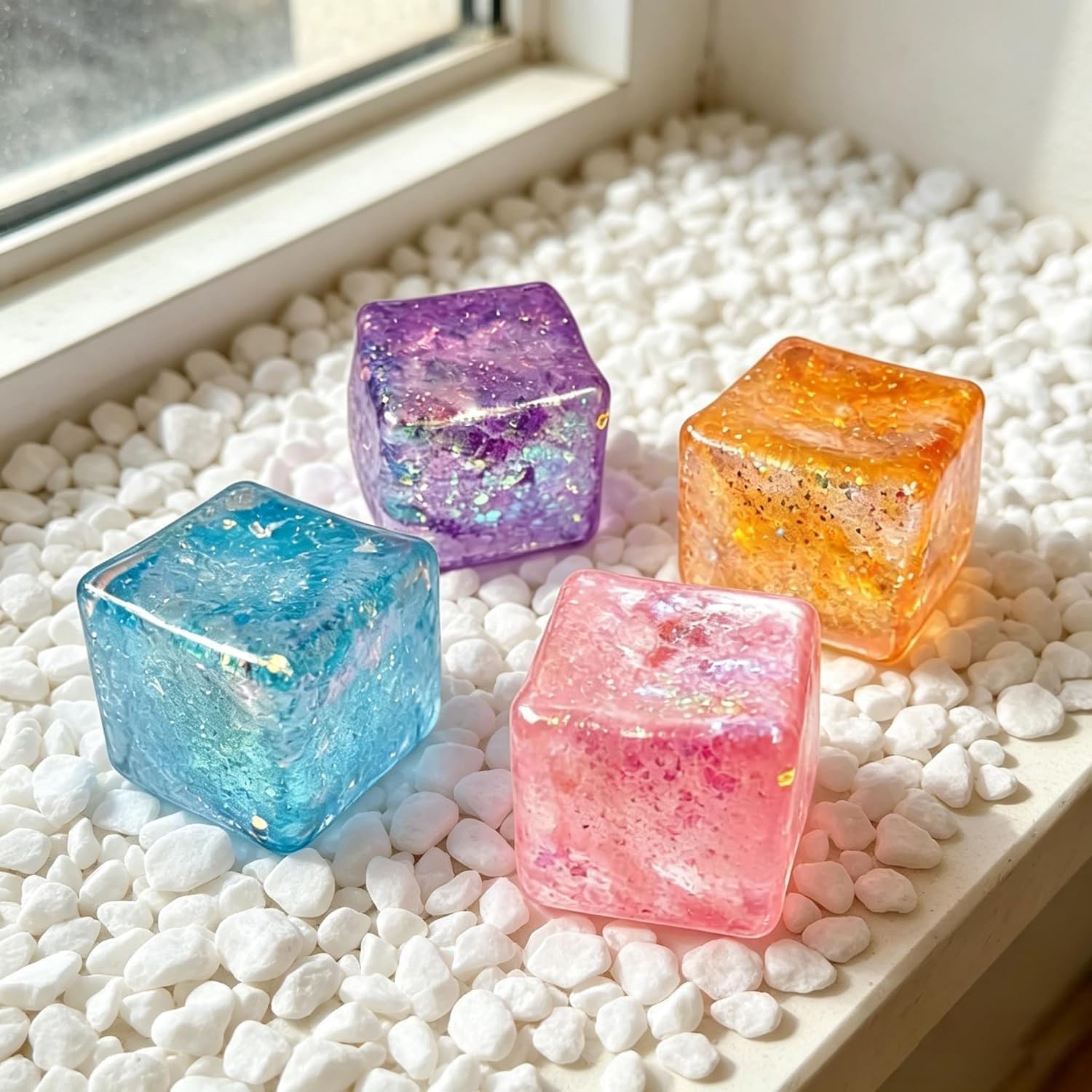 Premium Block Cube Squishy-Squishy Stress Cube.Slow Rise Fidget Cube Squishies Sensory Soft High Density Ice Squeeze Ball Fidget Toy Ice Cube Slow Rise (Blue) - Image 5