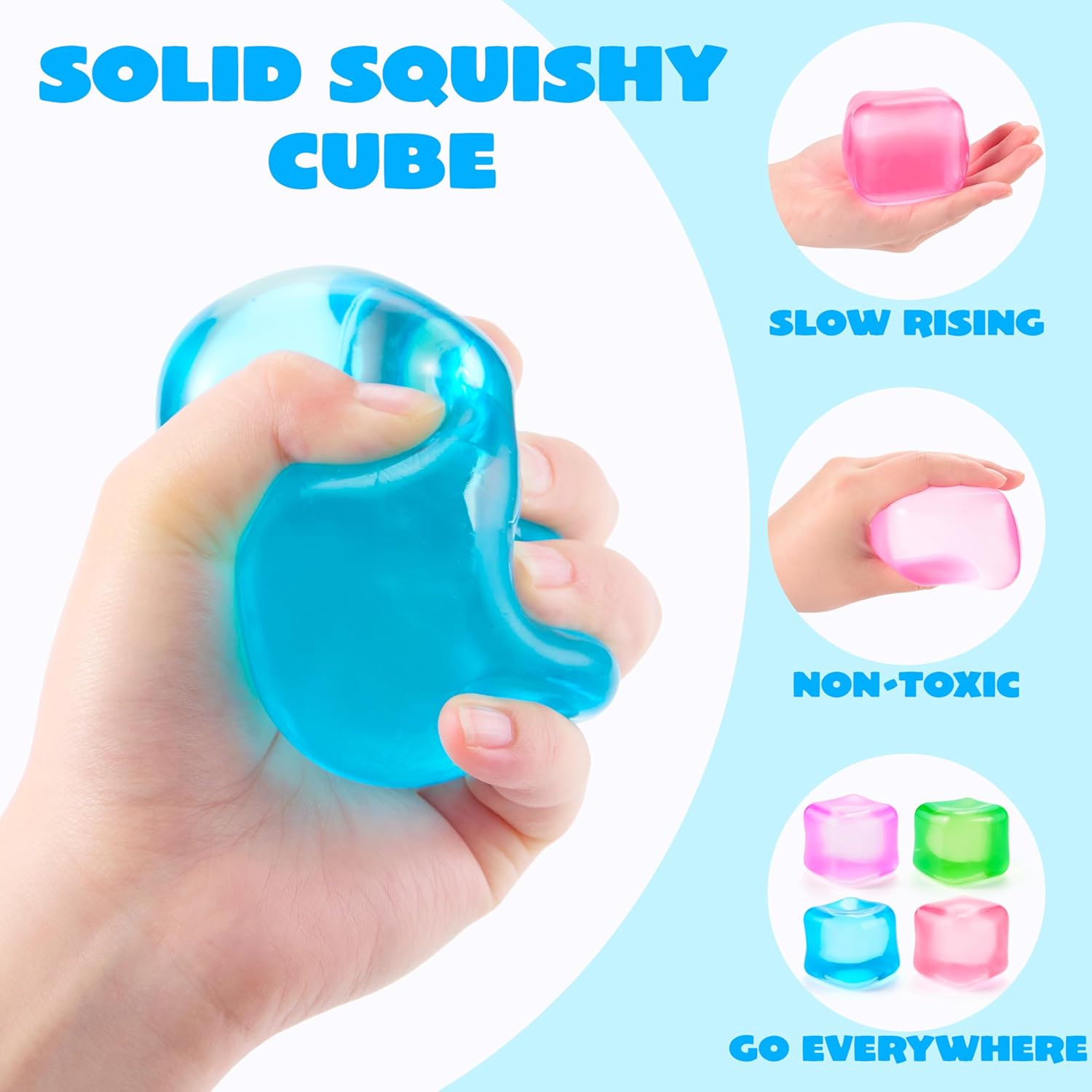 JOYIN 4 Pack Stress Cube. 2'' High Density Cube Fidget Toy. Stress Relief with Slow Rising Sensory Squishy Toys for Kids Adults. Birthday Gifts. Party Favors. Classroom Prizes for Boys Girls - Image 3