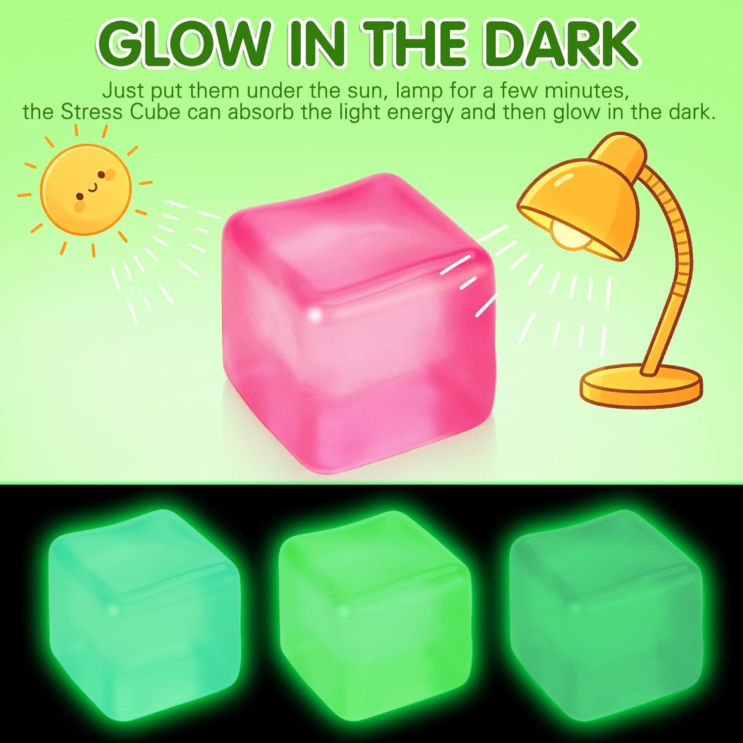 4 Pcs Stress Cube Glow in The Dark. Slow Rising Squishy Fidget Toys for Adults Teens Boys Girls Anxiety Relief Squeeze Stress Balls Sensory Toys for Kids with Autism Party Favors Gifts - Image 2