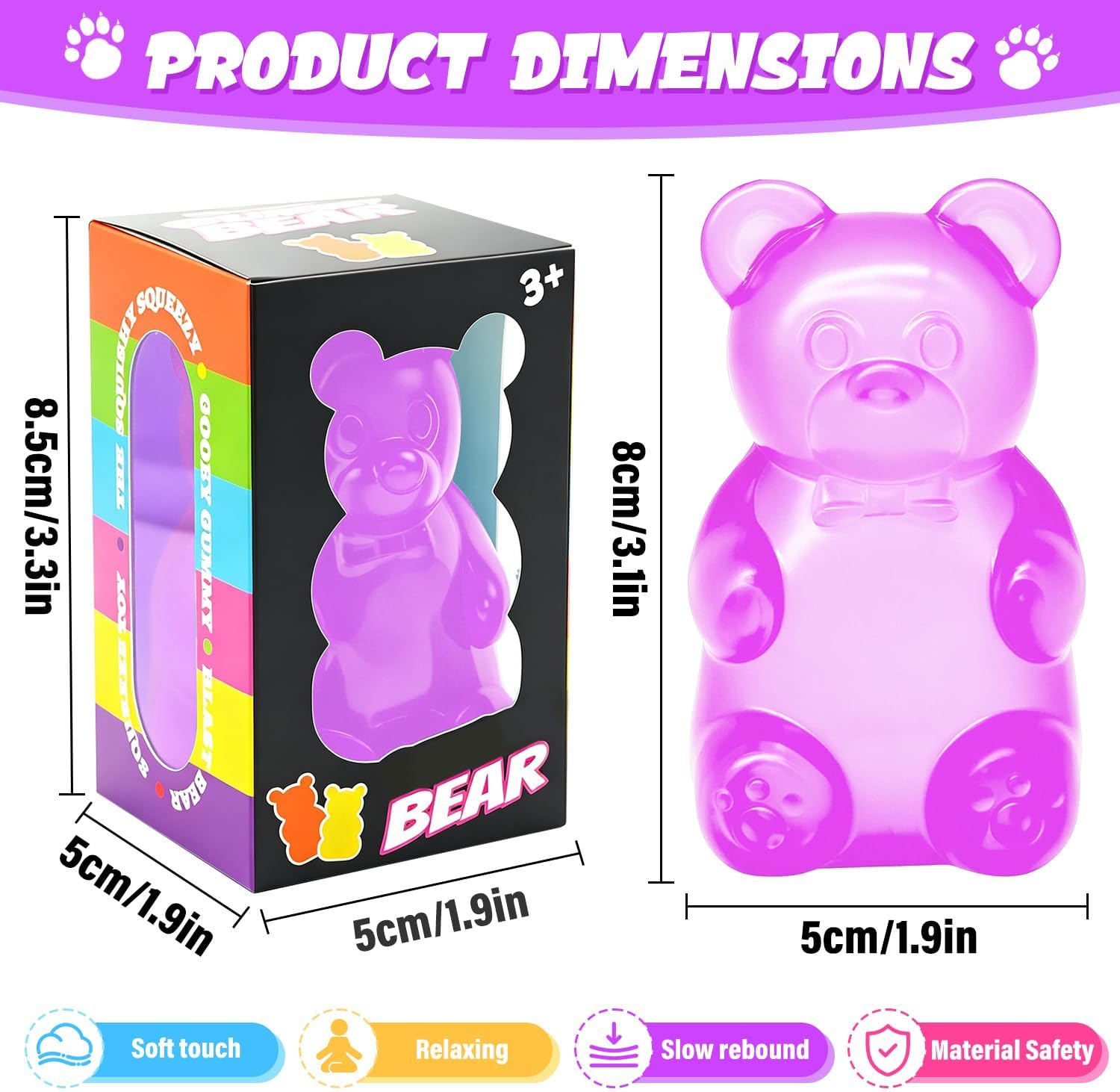 Bear Squishy Toy. Slow Rising Stress Relief Sugar Squeeze Toy for Kids & Adults. High Density Sensory Stress Balls. Stocking Stuffers. Birthday Party Favors. Anxiety Relief Toys for Boys Girls(Purple) - Image 2