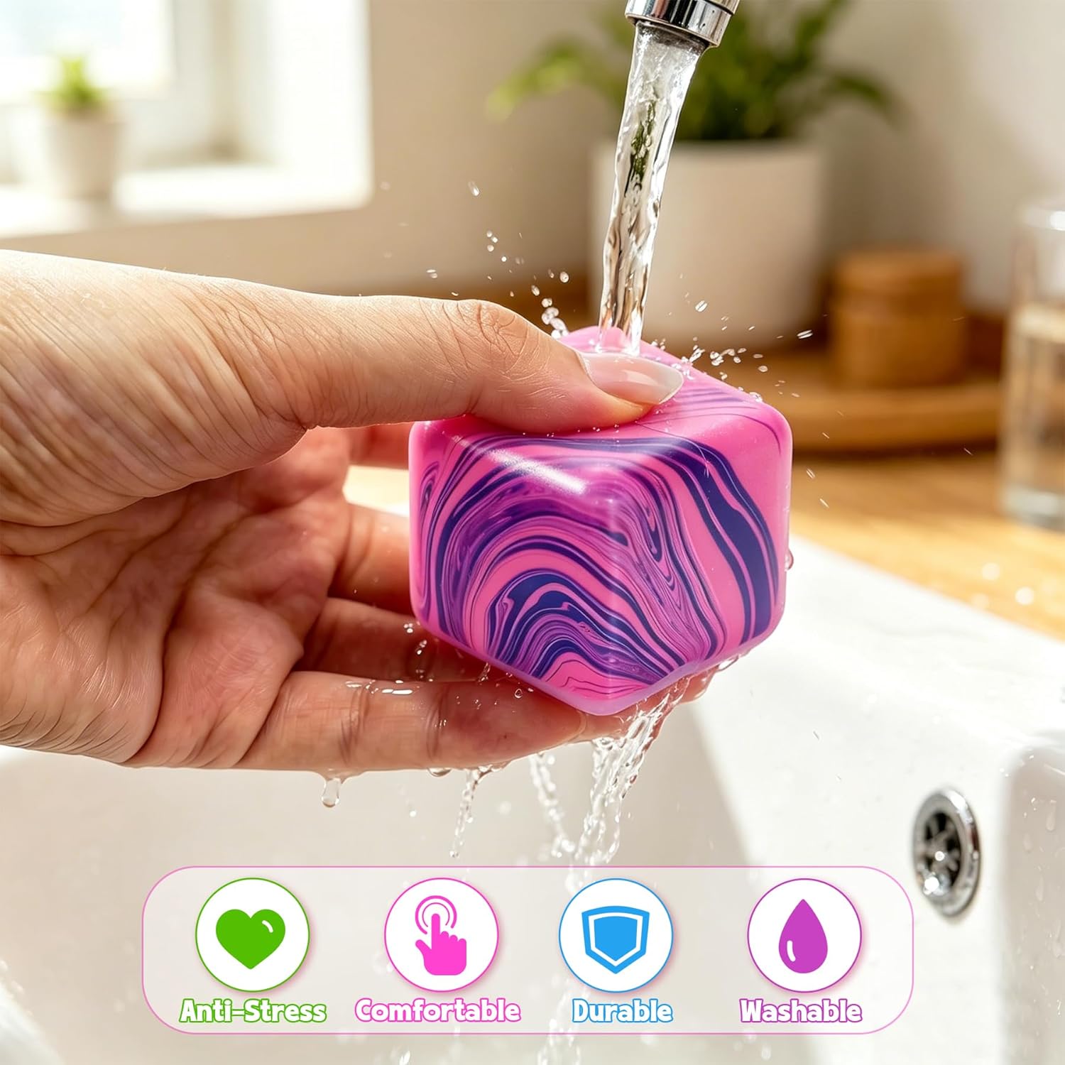 4 Pcs Stress Cube Squishies Fidget Toys. Ice Cube Shape Squeeze Toys. Slow Rise Stress Balls Sensory Toy for Kids Adults with Autism. Stress Relief Classroom Prize. Easter Basket Stuffers - Image 6
