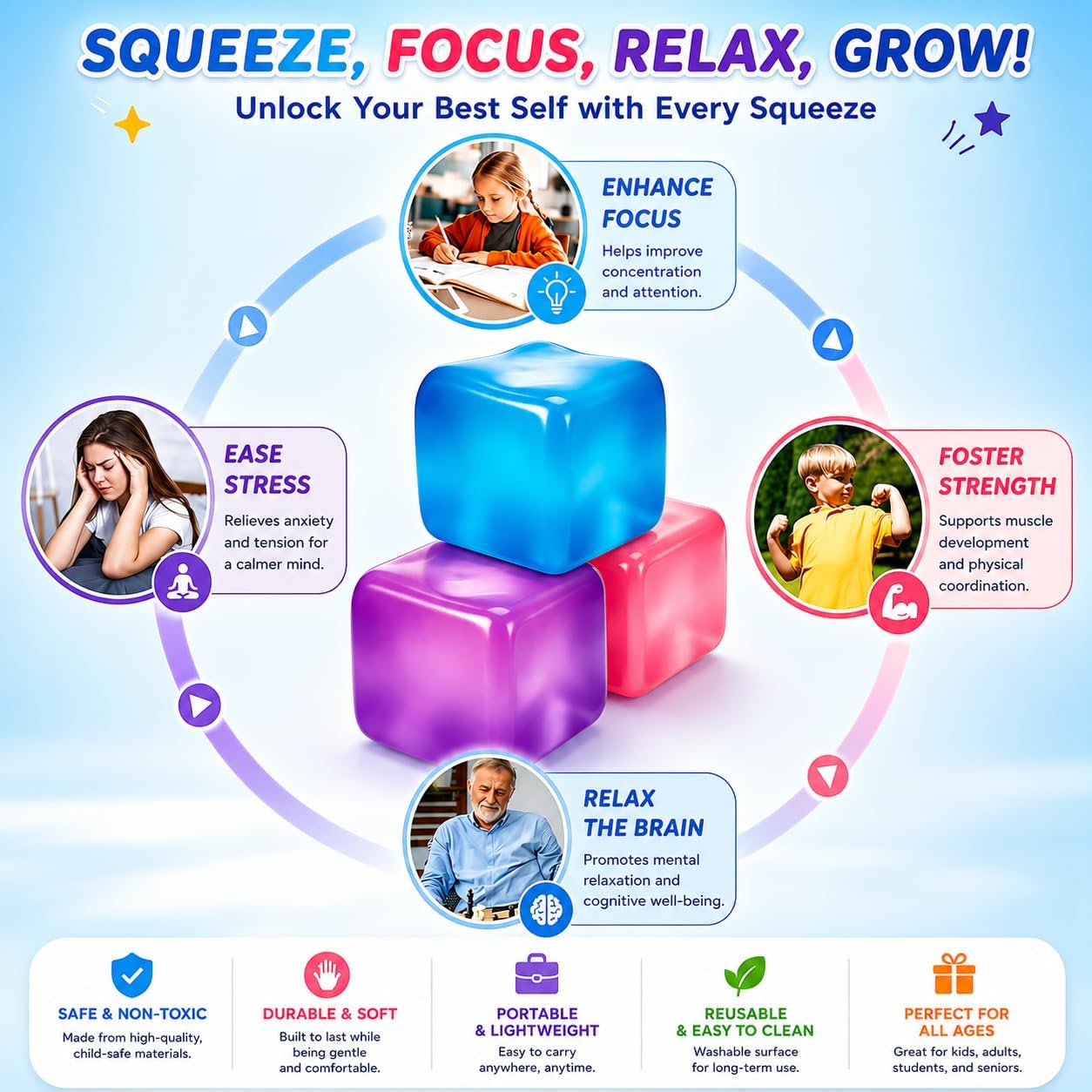 Premium Big Block Cube ?C Sensory Toy with a Super Solid Squish Nice Square Shape Anxiety Sensory Squishy Fidget Toy Ice Cube Slow Rise (Blue) - Image 3