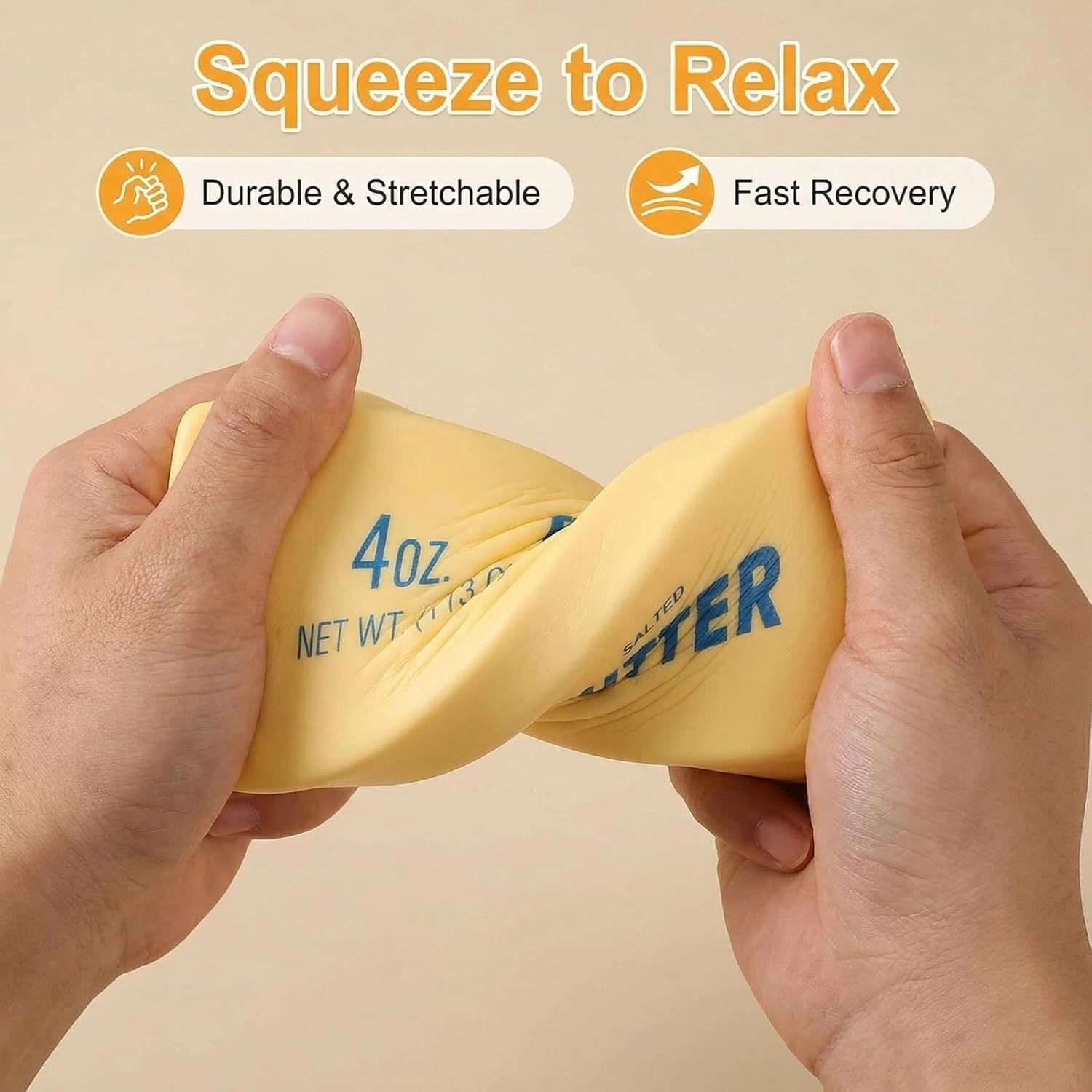Slow Rebound Cute Butter Squeeze Stress Balls. 2026 New Squeeze Ball Realistic Butter Stick Soft Squeeze Toys. Upgrade Stress Relief Fidget Toys Wet Slow Rebound Stress Relief Toy (1. Yellow) (1Pcs) - Image 3