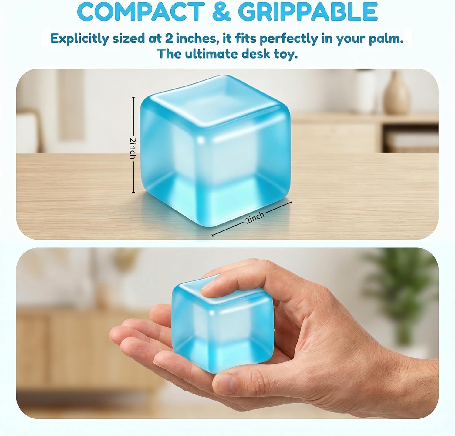 Fidget Toys Squishy Stress Cube. Slow Rising Stress Balls for Adults Kids Squishies Anxiety Relief Squeeze Sensory Toys Gifts (Blue) - Image 5