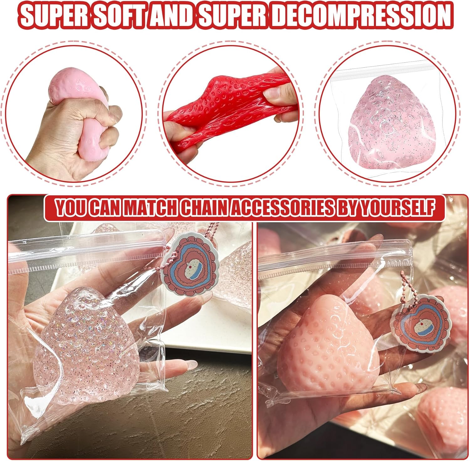 3Pcs Big Taba Squishies Strawberry. Cute Strawberry Squeeze Toys. Upgrade Fruit Squishies. Kawaii Sticky Stress Toy. Clear Fidget Toys. Valentines Gift for Kids. Teen Boys Girls Birthday Gift Ideas - Image 4