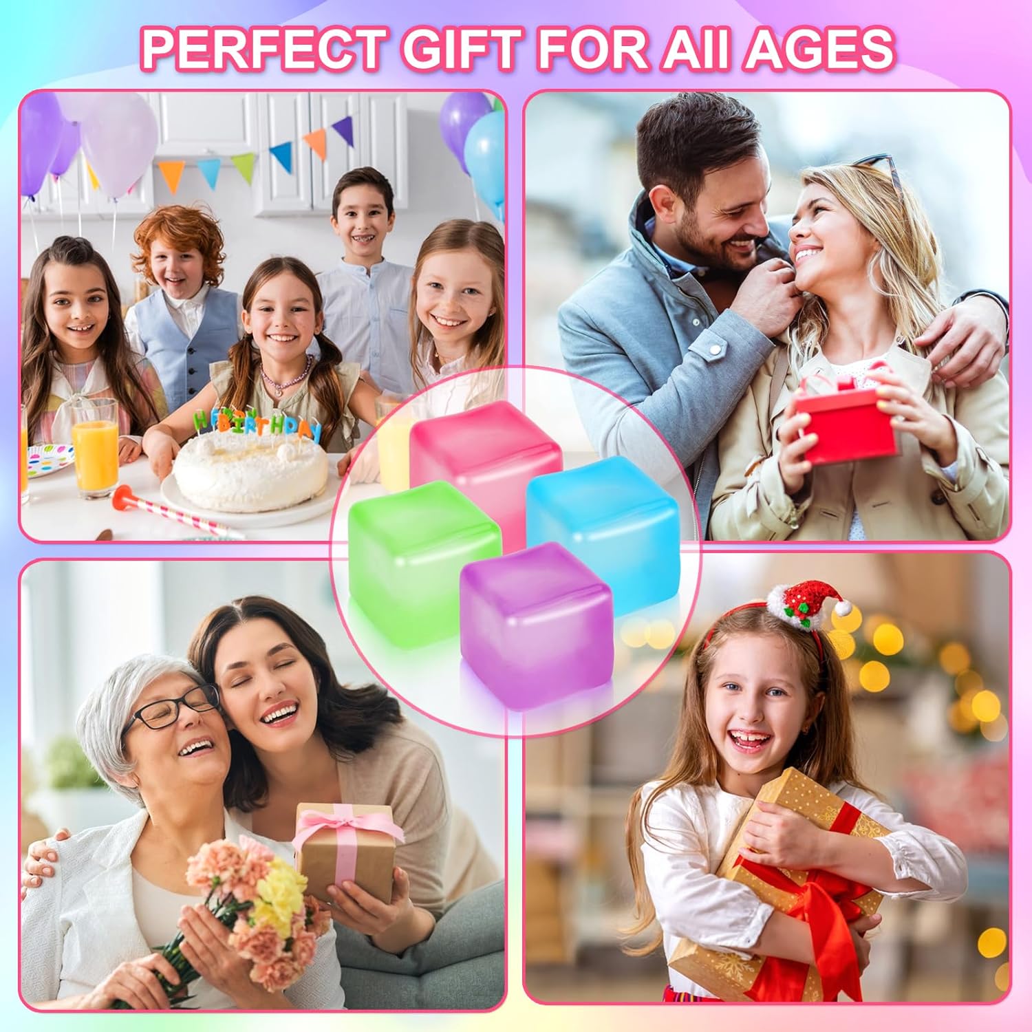 4 Pack Stress Cube Sensory Fidget Toys for Anxiety Stress Relief. Slow Rising Fidget Cube Squeeze Toys. Squishy Cube Filled with Thick Substance. Ice Cube Stress Balls for Adults Kids - Image 7
