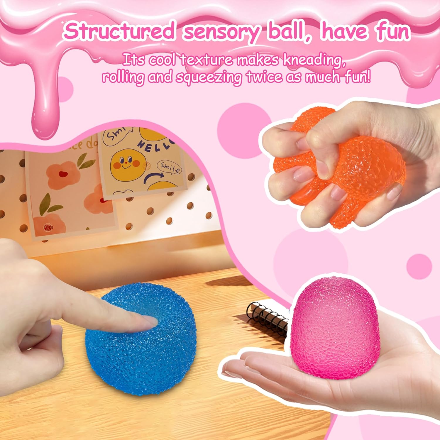 Stress Balls-Gumdrop Squishy Stress for Kids and Adults. Super Solid Squeeze Ball. Sensory for Stress Relief. Birthday. Easter Basket Stuffers and Party Favors(Pink) - Image 2