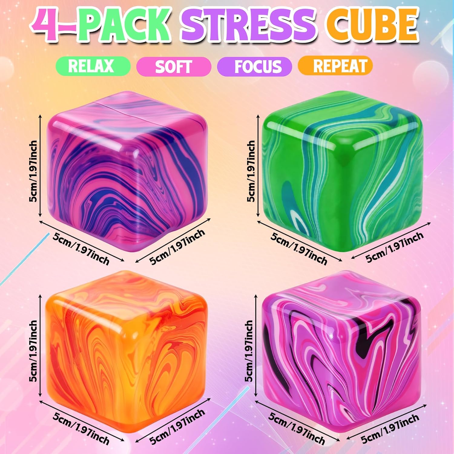 4 Pcs Stress Cube Squishies Fidget Toys. Ice Cube Shape Squeeze Toys. Slow Rise Stress Balls Sensory Toy for Kids Adults with Autism. Stress Relief Classroom Prize. Easter Basket Stuffers - Image 3